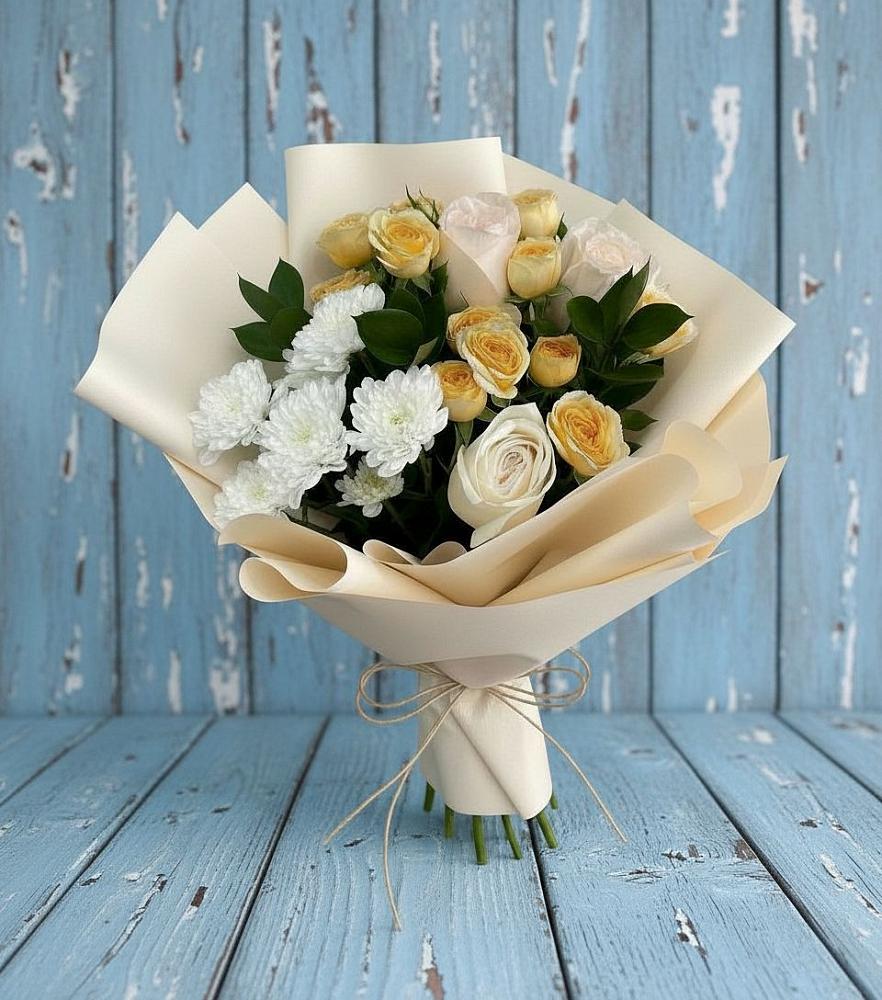 Букет цветов из: Розы и Хризантемы в Лесной