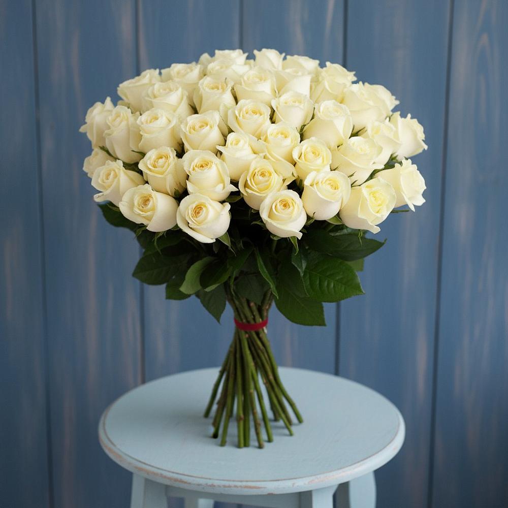 Букет 51 Белая роза Эдлесс Лав в Лесной
