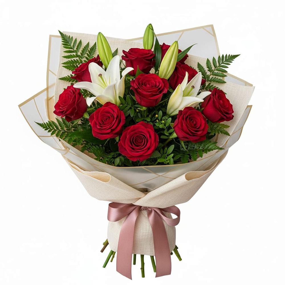 Букет цветов из: Лилии и Розы в Лесной