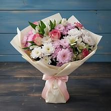 Букет цветов из:  Хризантемы, Альстромерии и Розы #REPLACE_PRED# Лесной